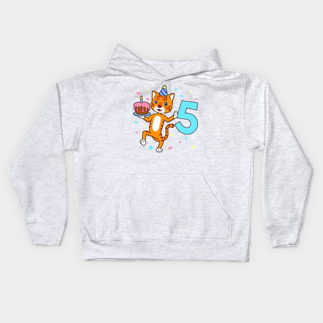 I am 5 with tiger - boy birthday 5 years old Kids Hoodie by Modern Medieval Design